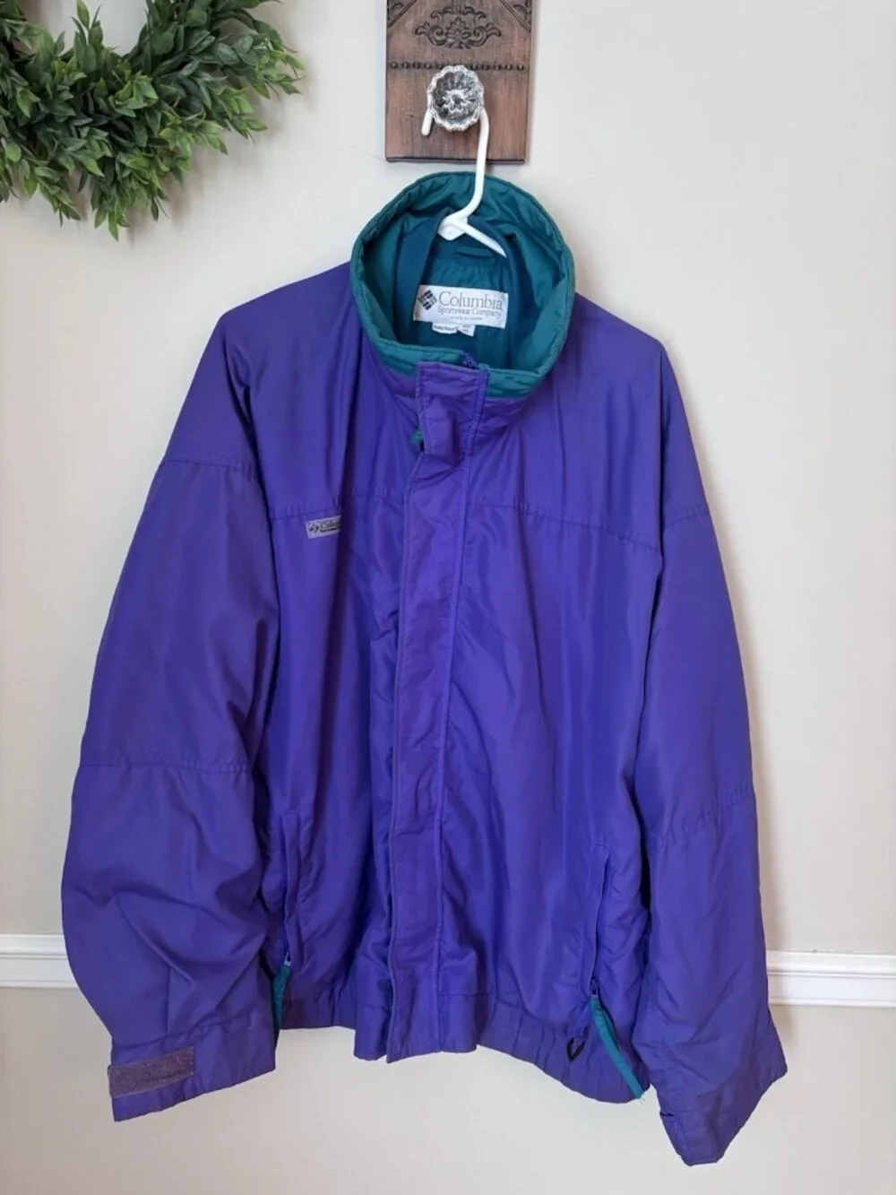 Vtg Columbia Mens XL Bugaboo Outer Shell Nylon Radial Sleeve Purple Green Black